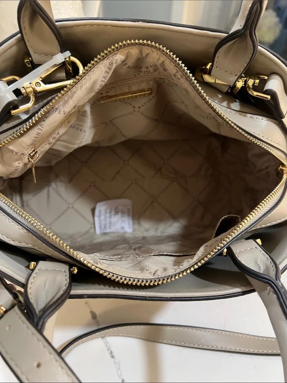 Steve Madden Beige Floral-Embroidered Dome Satchel